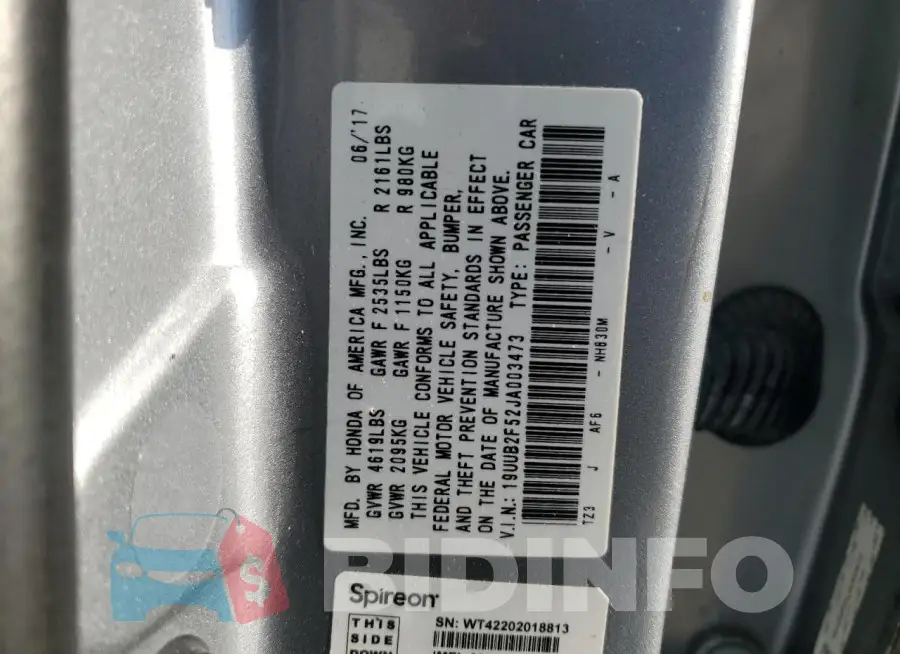 19UUB2F52JA003473 Photo# 12