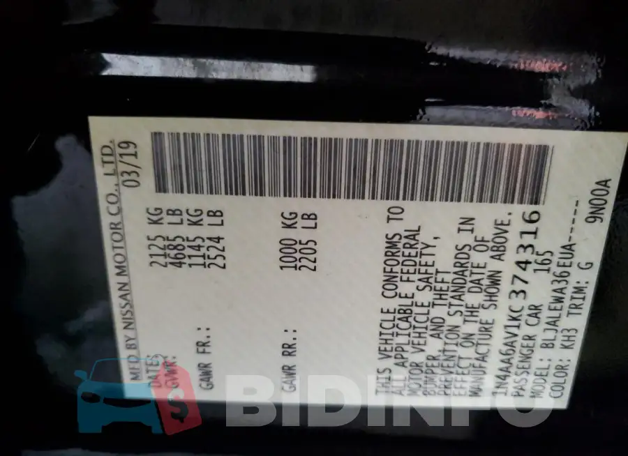 1N4AA6AV1KC374316 Photo# 13