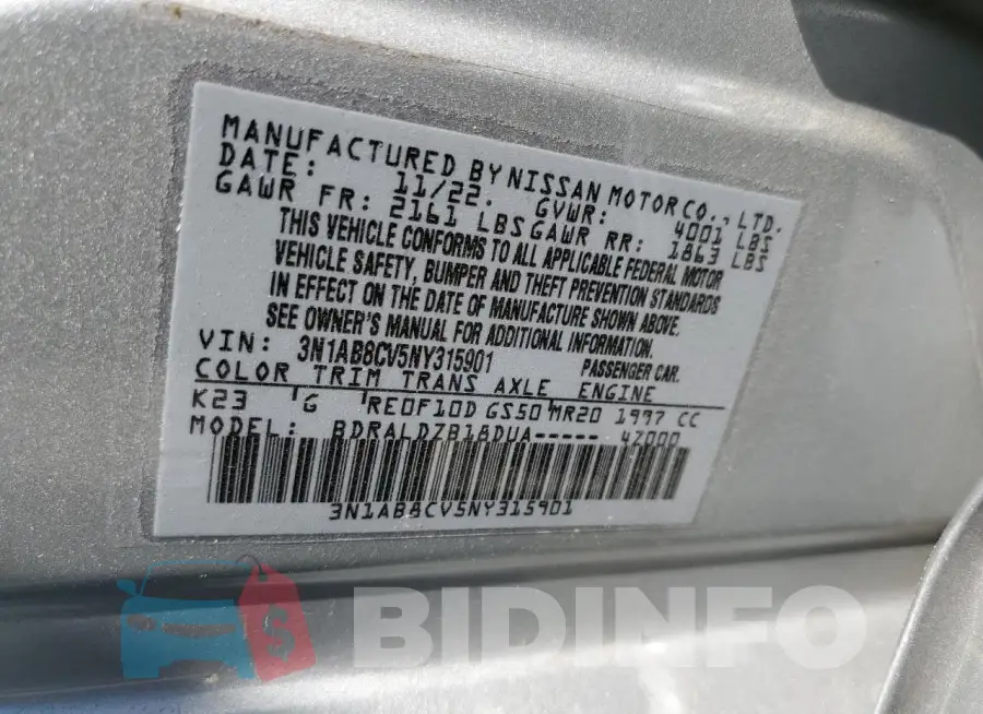 3N1AB8CV5NY315901 Photo# 12