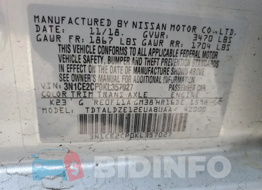 3N1CE2CP0KL357027 Photo# 12