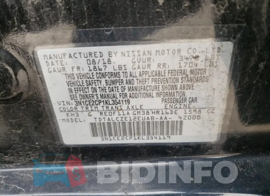 3N1CE2CP1KL354119 Photo# 12