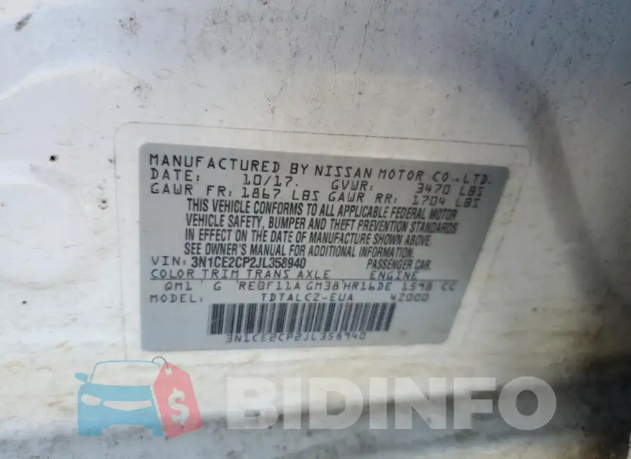 3N1CE2CP2JL358940 Photo# 12
