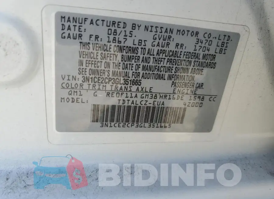 3N1CE2CP3GL351665 Photo# 12