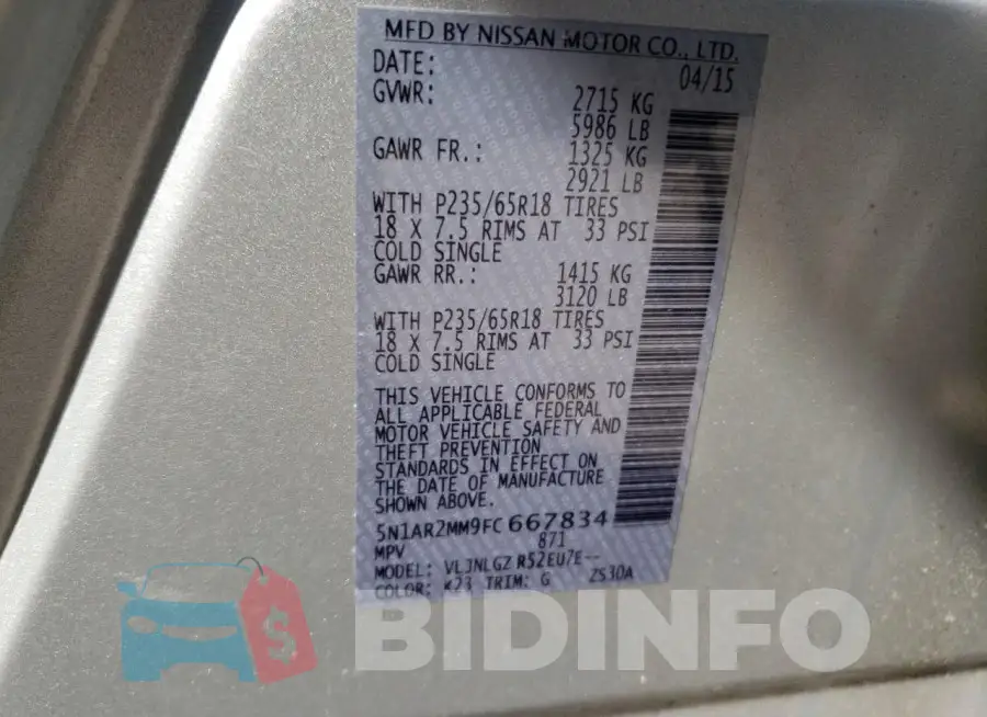 5N1AR2MM9FC667834 Photo# 14