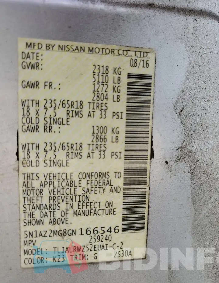 5N1AZ2MG8GN166546 Photo# 13