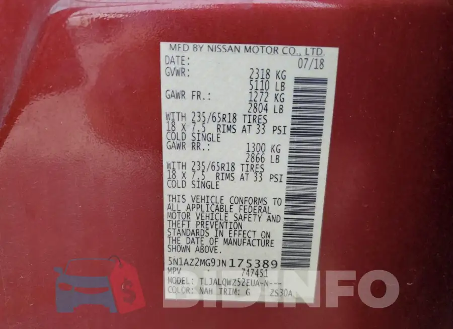 5N1AZ2MG9JN175389 Photo# 12