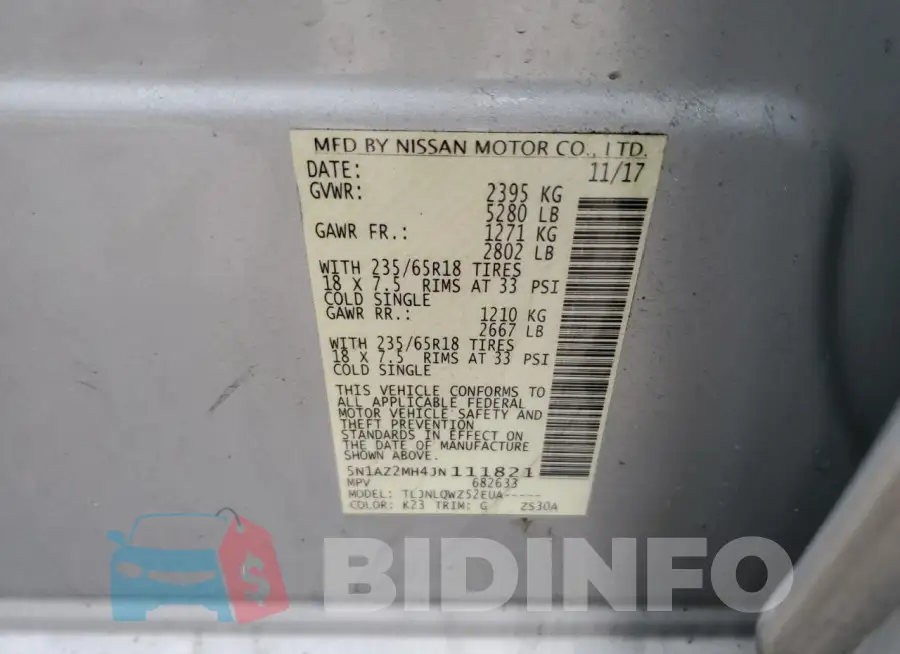 5N1AZ2MH4JN111821 Photo# 13