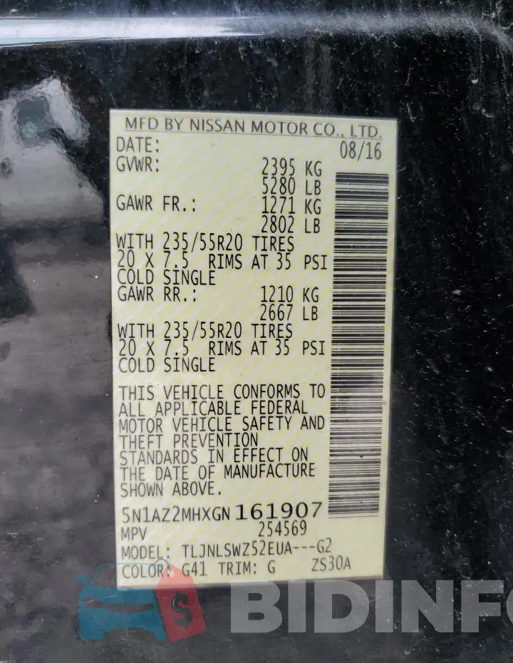 5N1AZ2MHXGN161907 Photo# 13