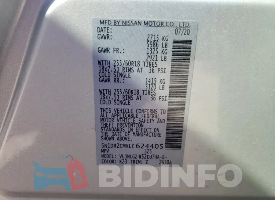5N1DR2CMXLC624405 Photo# 13