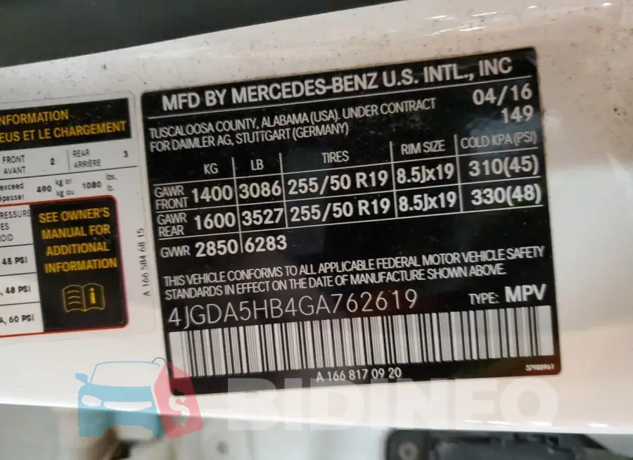 4JGDA5HB4GA762619 Photo# 12