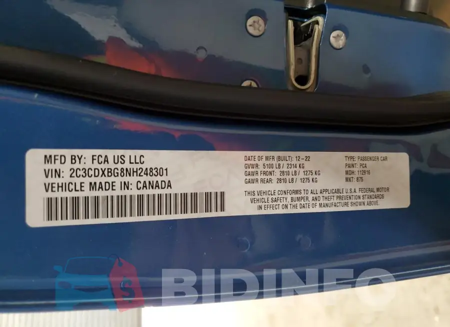 2C3CDXBG8NH248301 Photo# 12