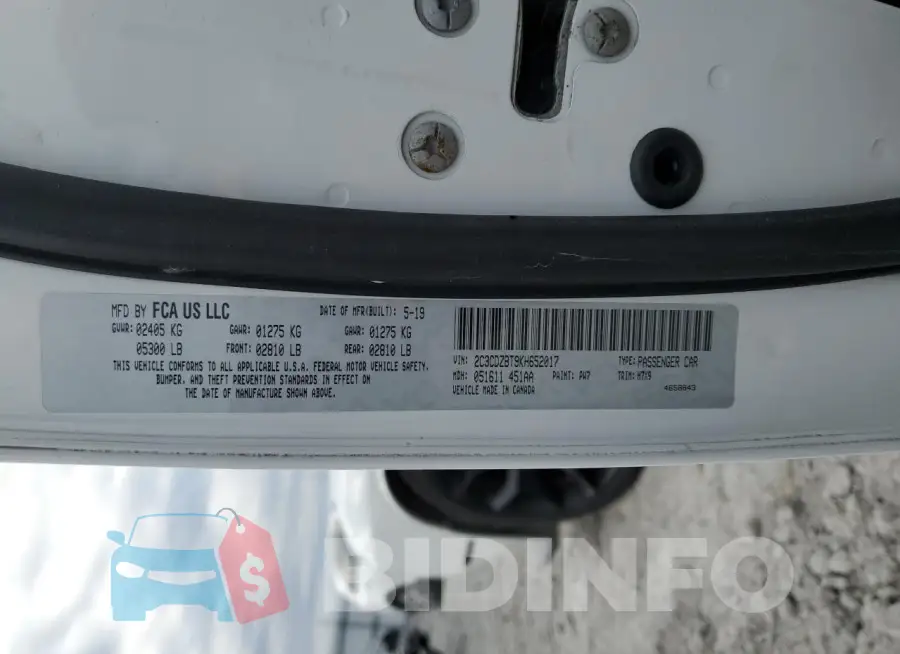 2C3CDZBT9KH652017 Photo# 13
