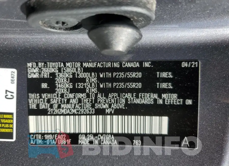2T2HZMDA2MC292633 Photo# 14
