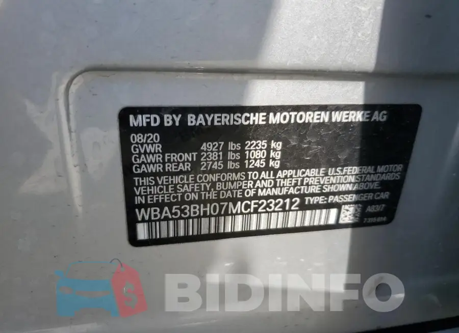 WBA53BH07MCF23212 Photo# 12