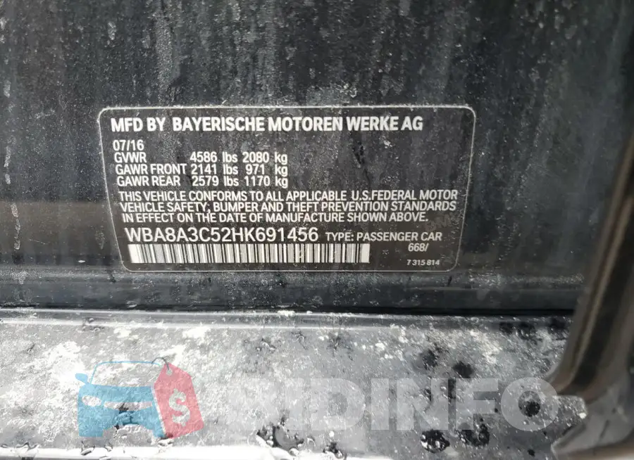 WBA8A3C52HK691456 Photo# 12