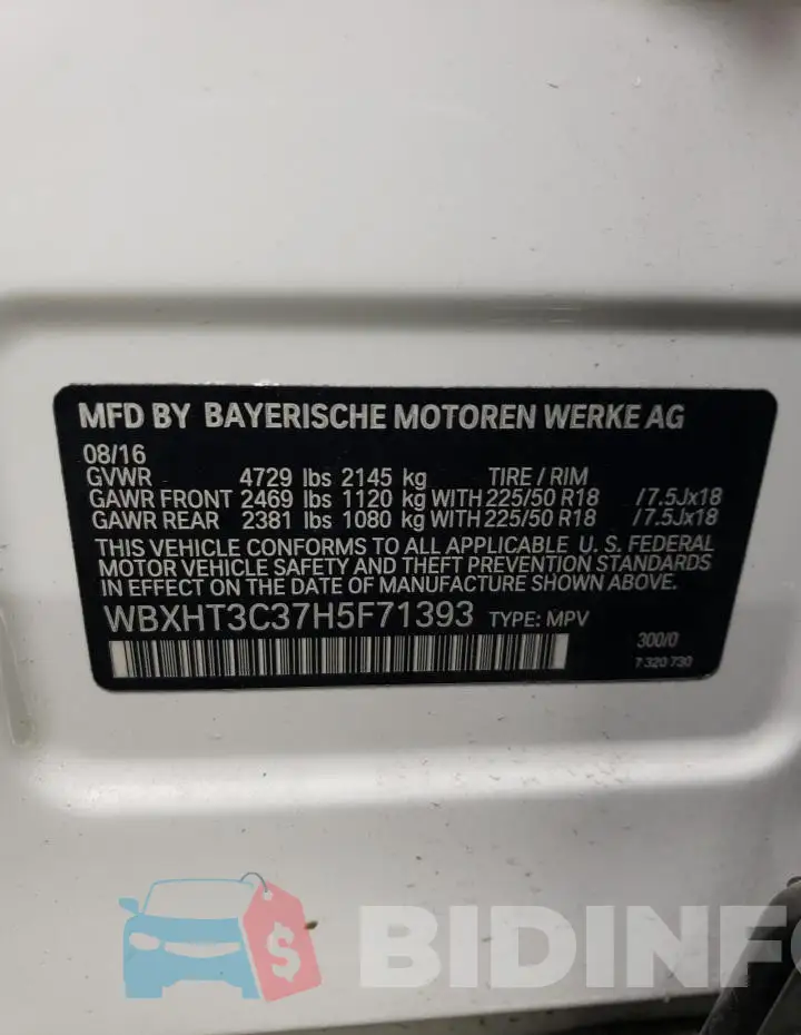 WBXHT3C37H5F71393 Photo# 14