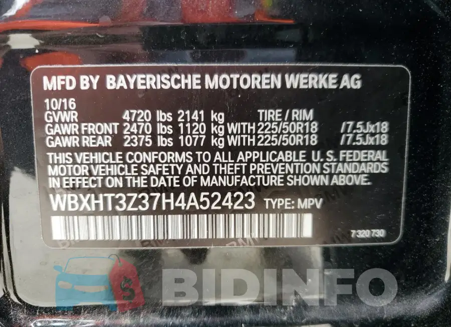 WBXHT3Z37H4A52423 Photo# 13