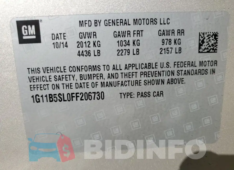 1G11B5SL0FF206730 Photo# 12