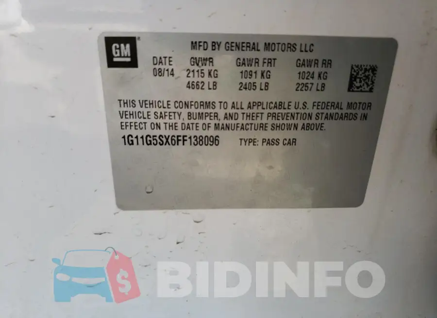 1G11G5SX6FF138096 Photo# 12