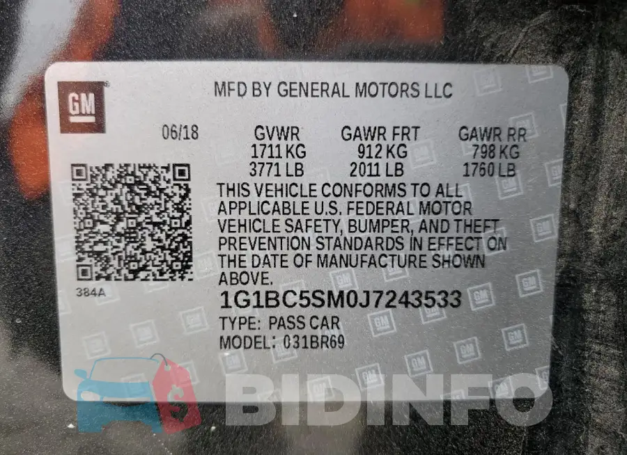 1G1BC5SM0J7243533 Photo# 12