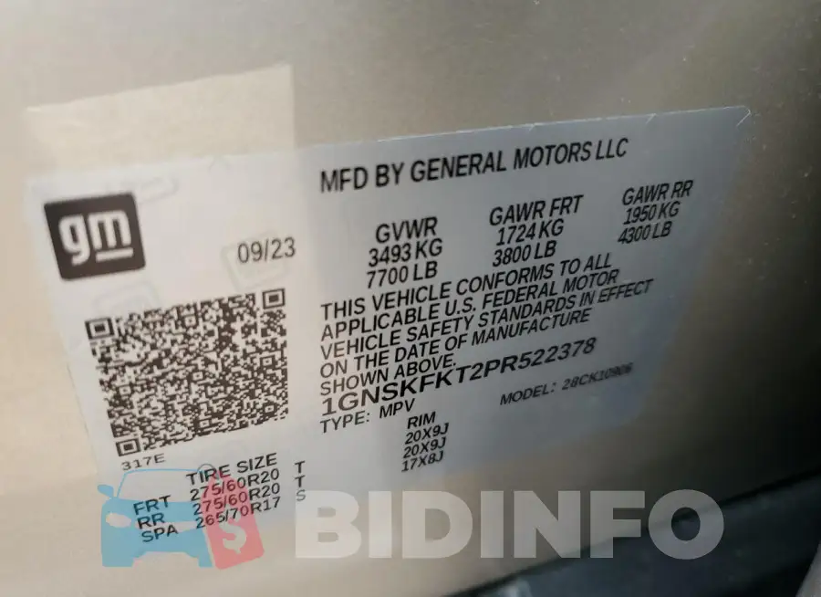 1GNSKFKT2PR522378 Photo# 13