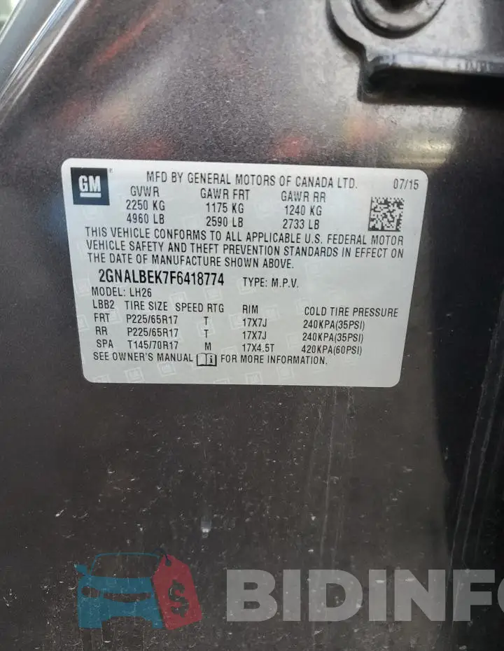 2GNALBEK7F6418774 Photo# 13