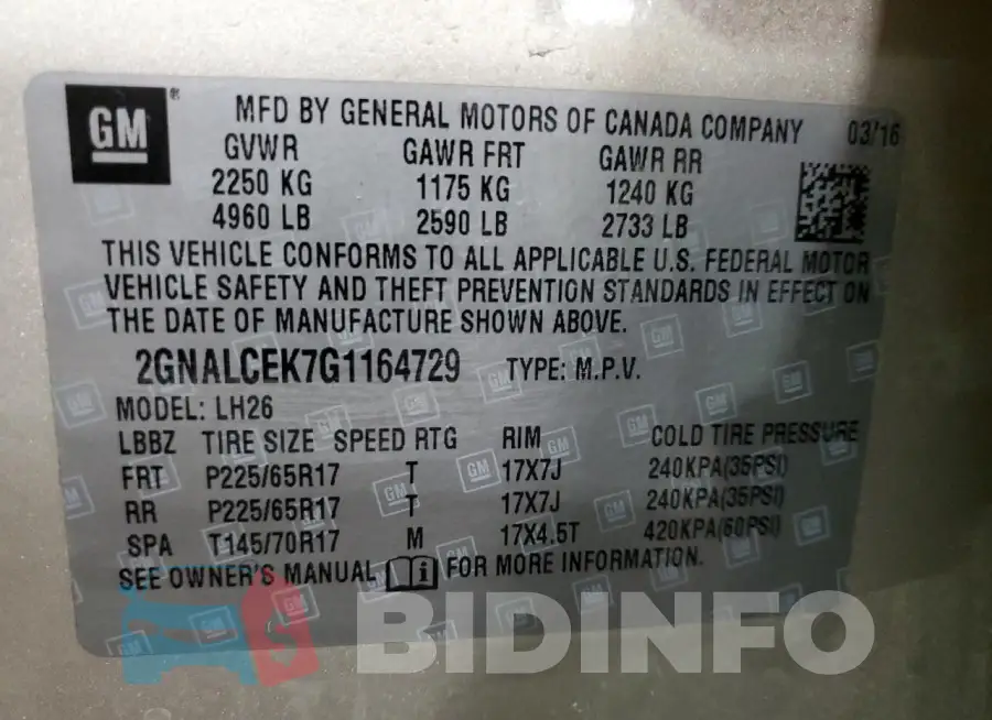 2GNALCEK7G1164729 Photo# 13