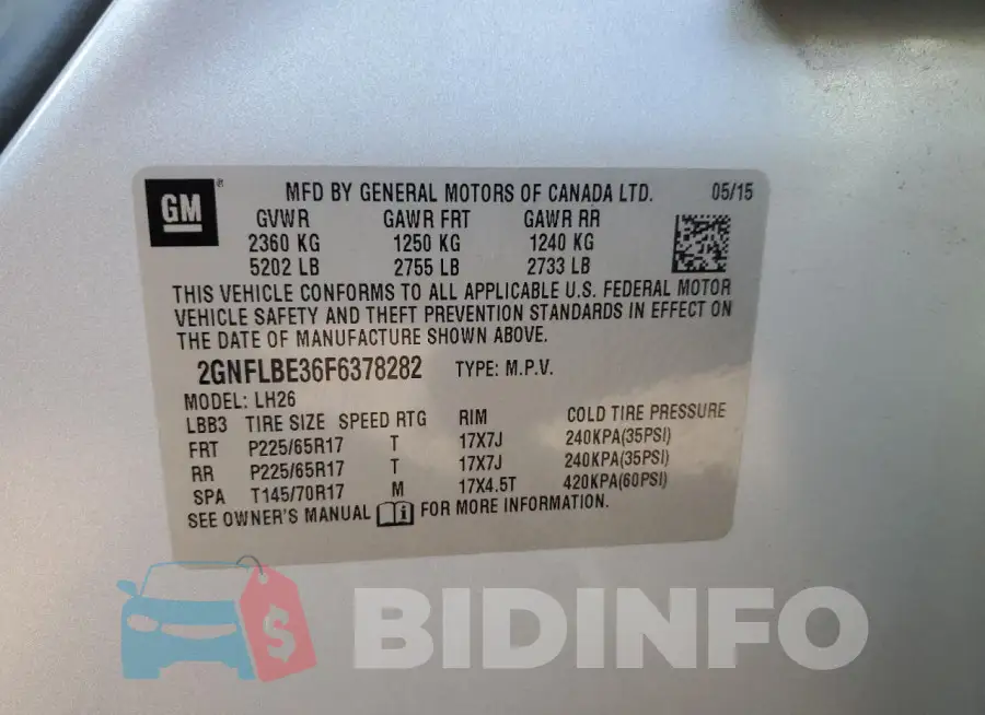 2GNFLBE36F6378282 Photo# 12