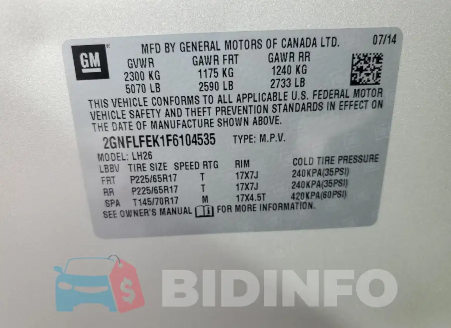 2GNFLFEK1F6104535 Photo# 13