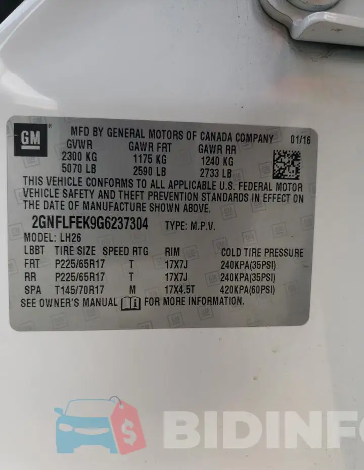 2GNFLFEK9G6237304 Photo# 13