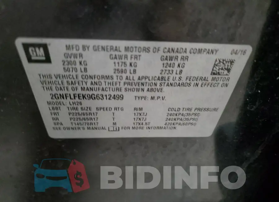 2GNFLFEK9G6312499 Photo# 13