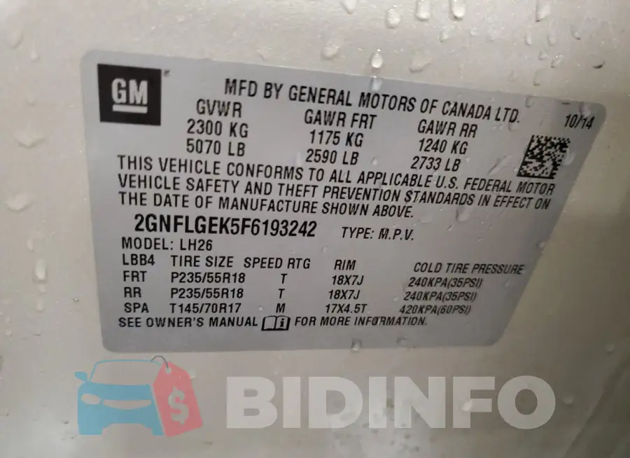 2GNFLGEK5F6193242 Photo# 12