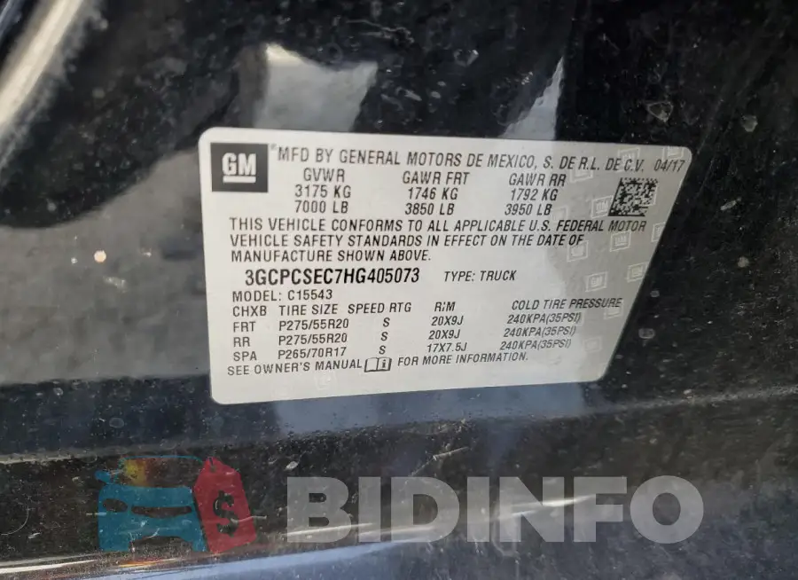 3GCPCSEC7HG405073 Photo# 13