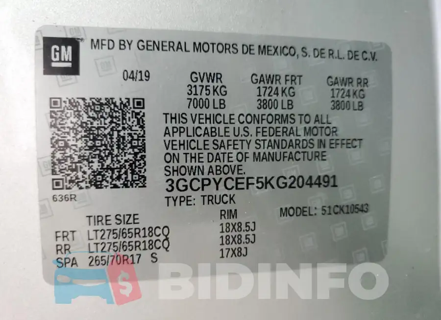 3GCPYCEF5KG204491 Photo# 12