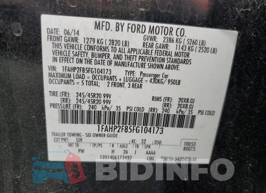 1FAHP2F85FG104173 Photo# 12