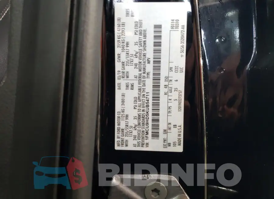 1FMCU9HD5KUB54711 Photo# 12