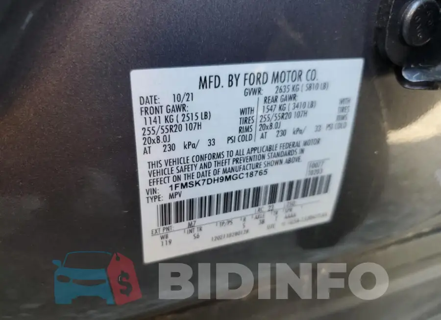 1FMSK7DH9MGC18765 Photo# 13