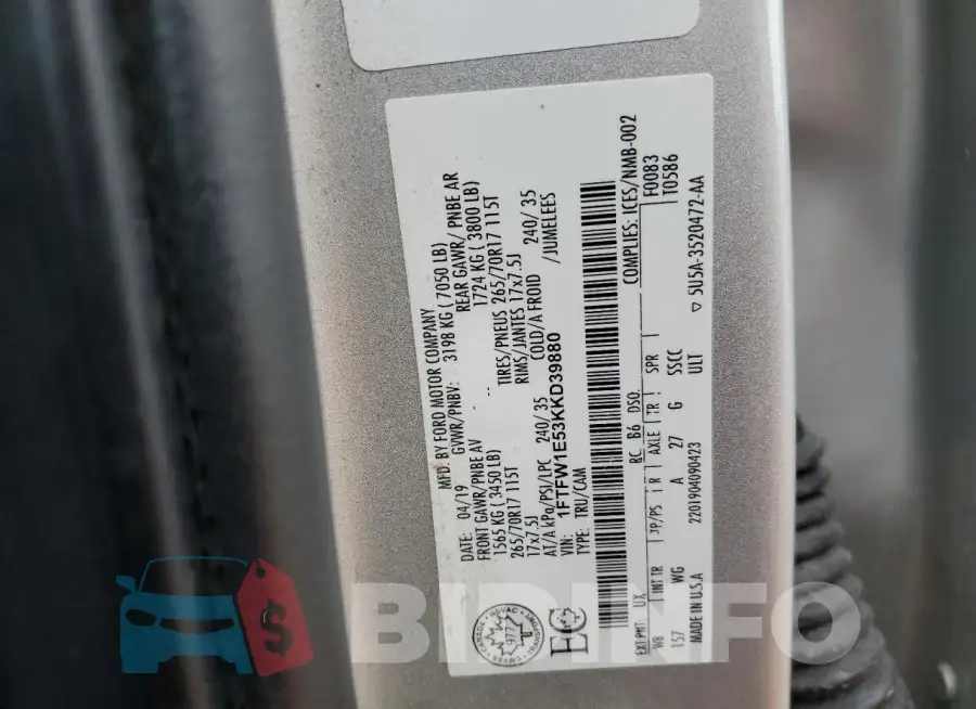 1FTFW1E53KKD39880 Photo# 12