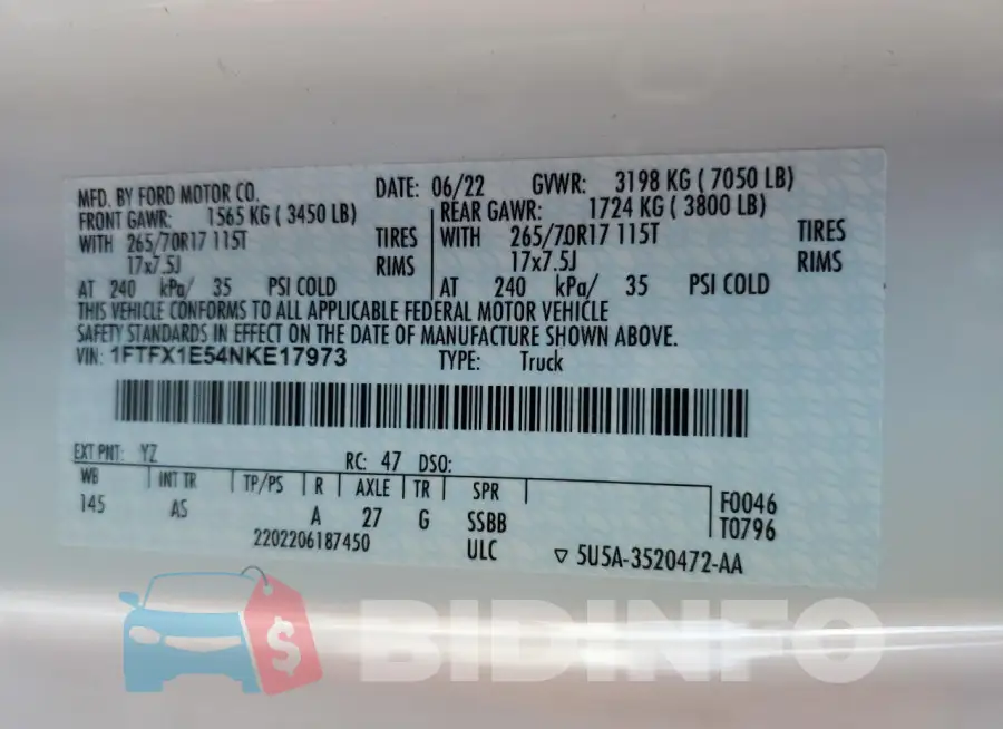 1FTFX1E54NKE17973 Photo# 12