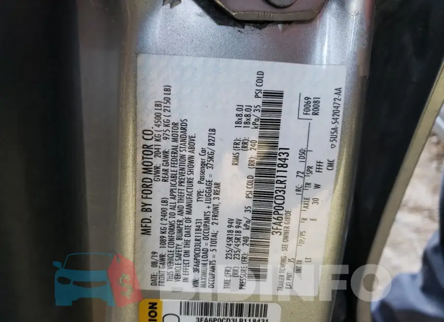 3FA6P0CD3LR118431 Photo# 12