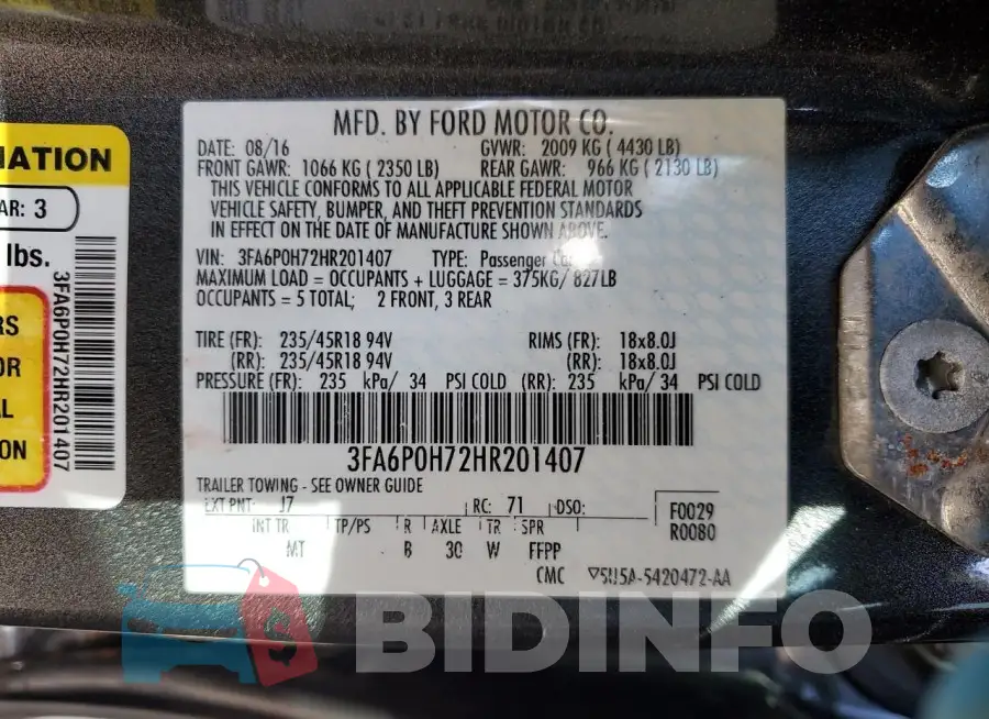 3FA6P0H72HR201407 Photo# 12
