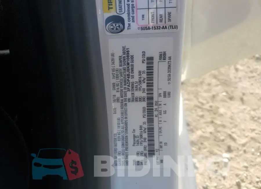 3FADP4BJ8KM108981 Photo# 12