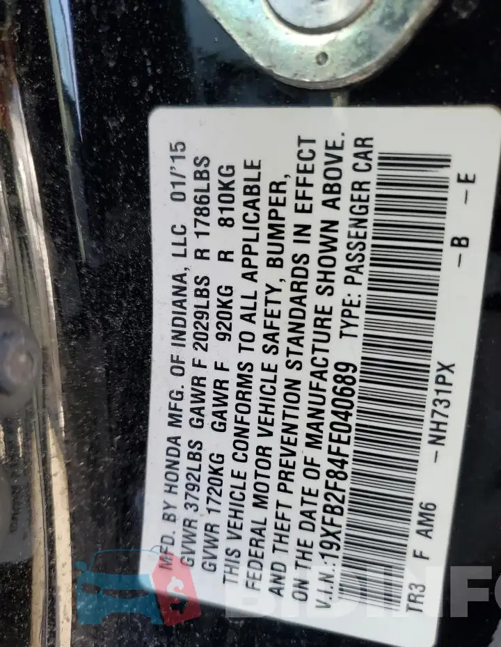 19XFB2F84FE040689 Photo# 12