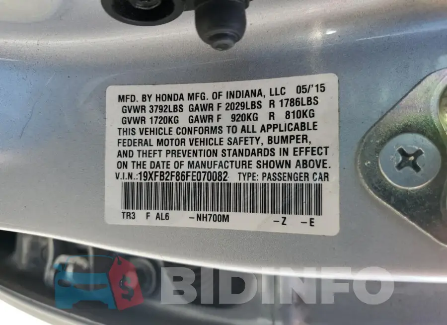 19XFB2F86FE070082 Photo# 13