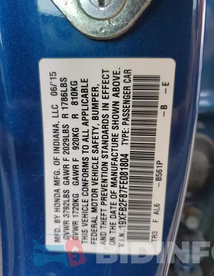 19XFB2F87FE081804 Photo# 12