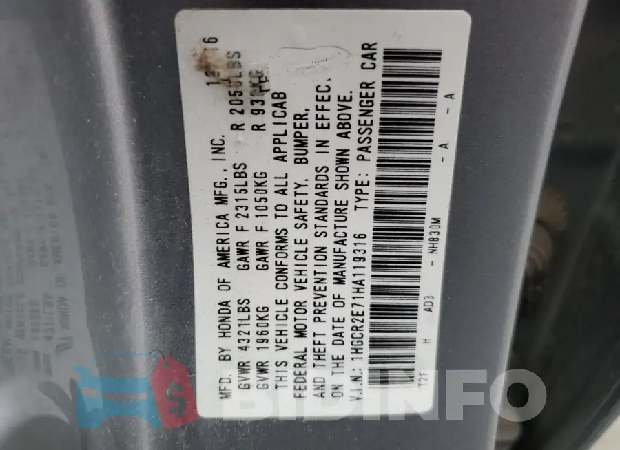 1HGCR2E71HA119316 Photo# 12