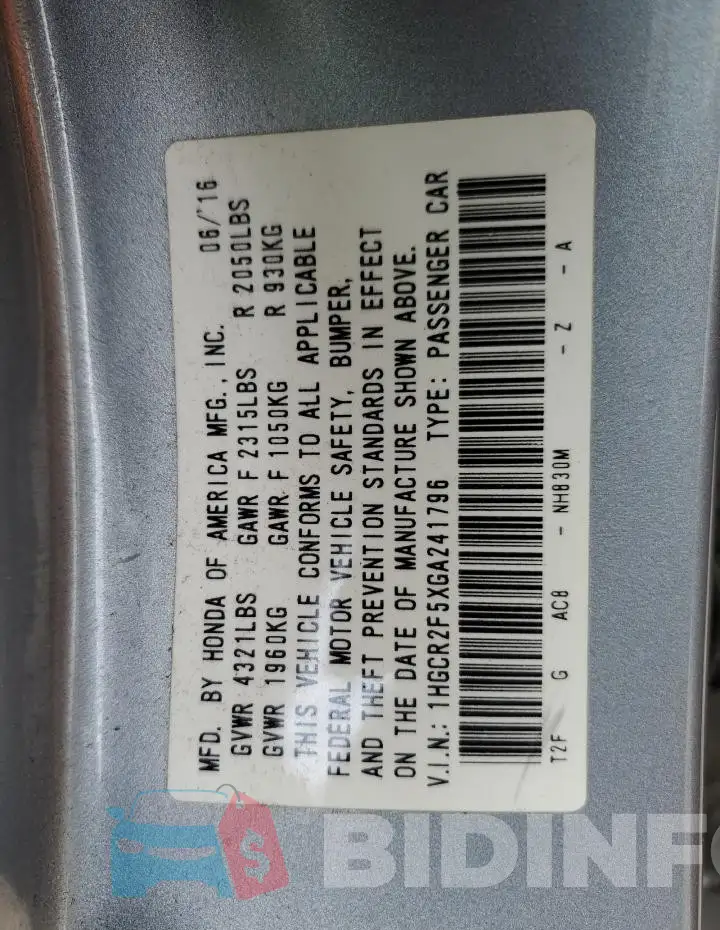 1HGCR2F5XGA241796 Photo# 13
