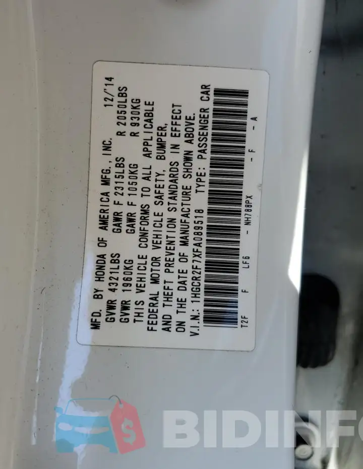 1HGCR2F7XFA089518 Photo# 13