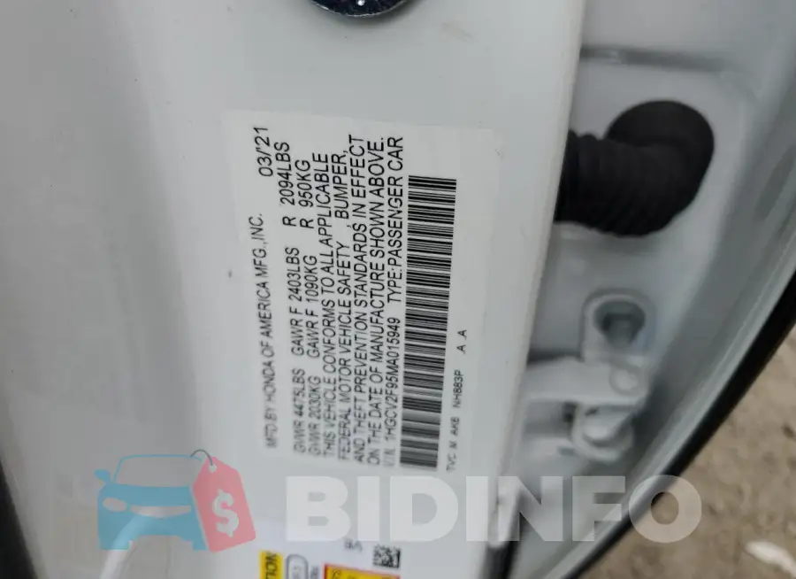 1HGCV2F95MA015949 Photo# 12