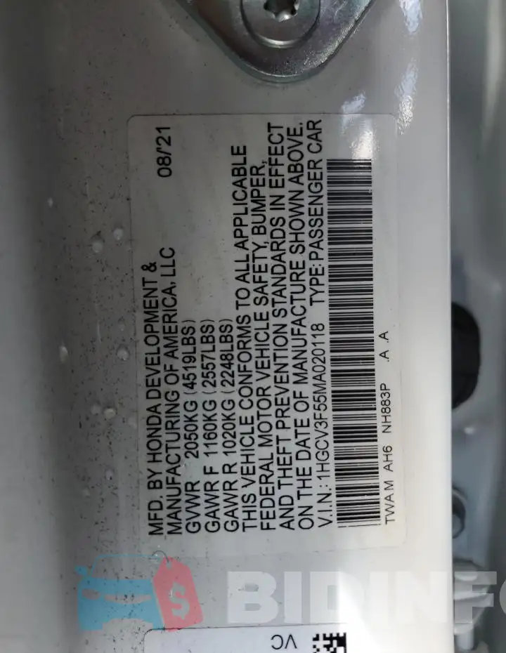 1HGCV3F55MA020118 Photo# 12